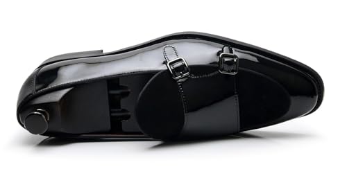 Santimon Men's Double Monk Strap Dress Shoes, Patent Leather Penny Loafers, Black Formal Dress Business Shoes,Tuxedo Shoes for Men2