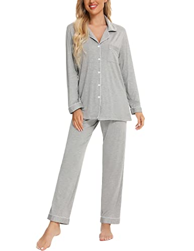 Image of Pjmlifecoco Pajamas Set Long Sleeve Womens Button Down Sleepwear Two Piece Nightwear Soft Pj Lounge Sets S-XXL