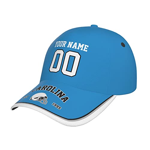 Carolina Hats Caps for Men Women, Custom Adjustable Football Style Baseball Hat, Personalized Design Any Name and Number Cap Gifts for Dad Fans Adults