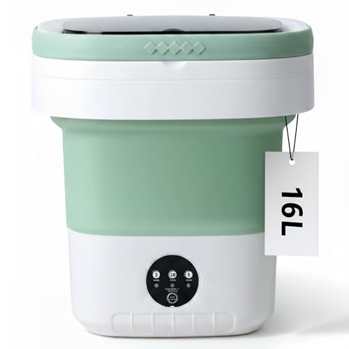 Portable Washing Machine 16L Mini Foldable Washer with Spin Basket, 3 Modes for Travel & Small Spaces (Green)