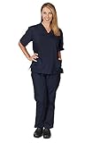 Women's Scrub Set - Medical Scrub Top and Pant, Dark Navy, Medium