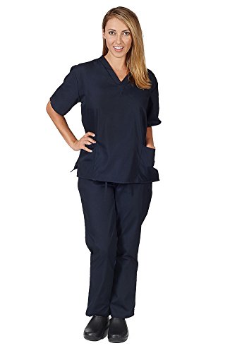 Women's Scrub Set - Medical Scrub Top and Pant, Dark Navy, Medium
