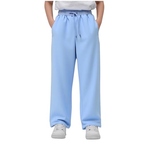Girls Wide Leg Sweatpants Kids Boys Straight Leg Sweat Pants Joggers Fall Athletic School Uniform with Pockets 5-16y