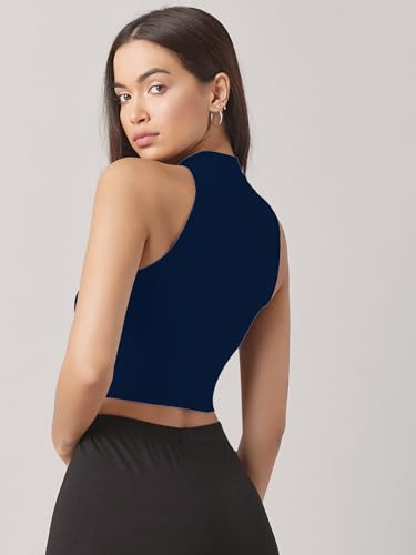 Image of Sugathari Women's & Girls' Solid Ribbed High Neck Sleeveless Crop Tops for Women (Top 37)