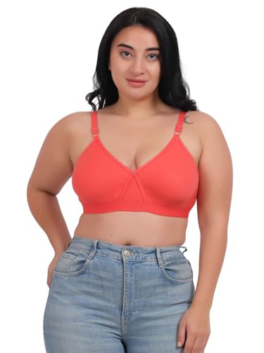 Image of Fabme Women's Cotton Seamless Non-Padded Non-Wired Bra, Cross Belt, Heavy Support, Double Layer Cups, Broad Elastic Bra