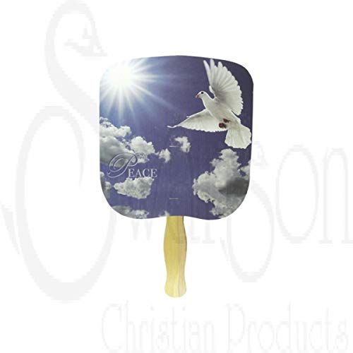Swanson Christian Products Church Fans - Hand Held Parlor Fans for Adults - Hand Fans for Church Services - Peace - Sky Image - Pack of 5