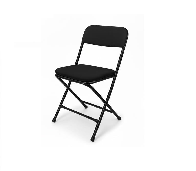 Image of TOBY Premium Black Metal Folding Chair - Heavy-Duty Steel Frame, Padded Seat & Backrest - Portable, Space-Saving, and Comfortable Seating for Home, Office, Events