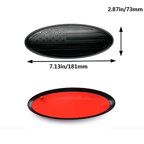 Image of Overlay Emblem 7 Inch American Flag Front Grille Rear Tailgate Badge, ABS Material Covers Emblem, Replacement for Ford F150 F250 F350 99 00 01 02 03 04(7 Inch, Black)