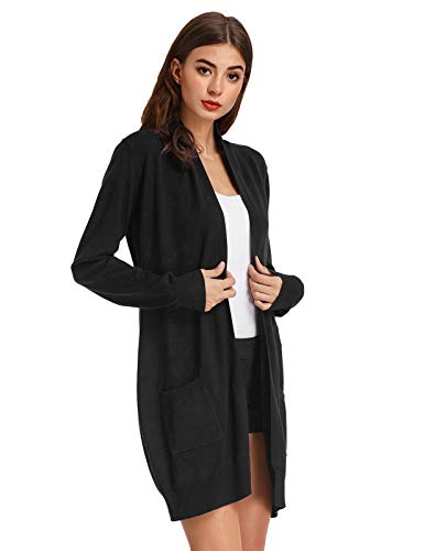 Grace Karin CL011018-1_L@#WTMVAR Women'S Oversized Open Front Draped Pockets Knit Cardigan Pullover Black L thumb #2