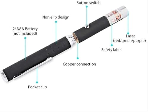 Image of J.M Party & Fun Green Laser Pointer Pen - Long Range High Visibility Laser Beam with Pocket Clip, Anti-Slip Grip & Push Button for Presentation, Teaching & Astronomy (Battery Not Included)