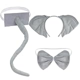 obmwang 3 Pieces Elephant Costume Set Elephant Ears Headband Bowtie and Tail Fancy Animal Cosplay Accessories for Halloween Dress Up Party