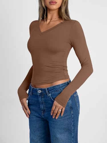 Image of Trendy Queen Womens Long Sleeve Shirts 2026 Fall Fashion Basics Crop Tops