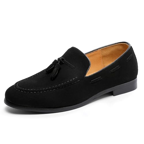 Men's Tassel Suede Slip on Dress Loafers Retro Tuxedo Penny Flats Shoes for Formal Business Dress Wedding