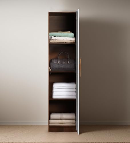 Image of Mintwud Pepperfry Engineered Wood Wardrobe with 1 Doors Storage | Wooden Almirah Cupboard for Clothes Storage Organizer for Living Room Home Bedroom Furniture (Teak and White Finish)