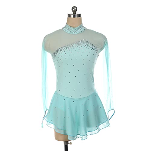 Robe de patinage artistique pour filles et femmes avec strass et manches