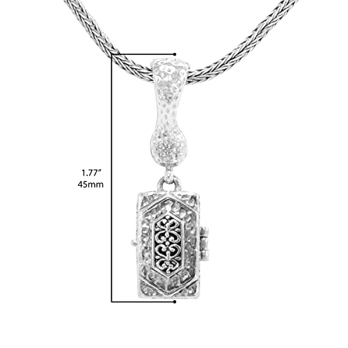 .925 Sterling Silver 1-3/4" X 5/8" Filigree Flower & Hammered Finish Rectangular Locket Enhancer Pendant - Handmade By Bali Artisan #TOP1