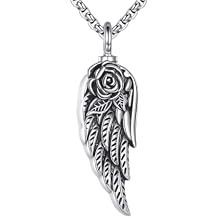 VONALA 925 Sterling Silver Wing Urn Necklace for Ashes Necklace Rose Flower Angel Wing Cremation Jewelry Memory