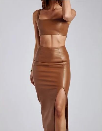 Woman's Two-Piece Skirt/Outfit/PU/Faux Leather Vest Suit,ladies skirt and top, women’s top and bottom4