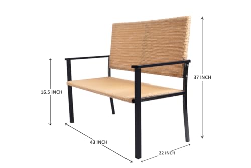 Image of Amazon Brand - Solimo Rattan and Wicker 2 Seater Garden Bench | Durable Outdoor Park Bench for Balcony Patio, Living Room, Terrace | Ideal Indoor and Outdoor Seating Furniture (Light Brown)