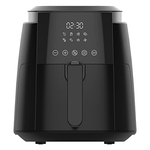 KUMTEL 5,5 l XL digitale airfryer 1500 W met 8 vooraf ingestelde functies en 60 minuten timer, heteluchtfriteuse voor gezond olievrij koken, bakken, grillen, intelligente temperatuurregeling, zonder
