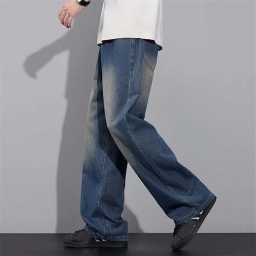 Men's Loose Wide Straight Jeans Vintage Elastic Waist Wash Baggy Denim Pants Streetwear 5
