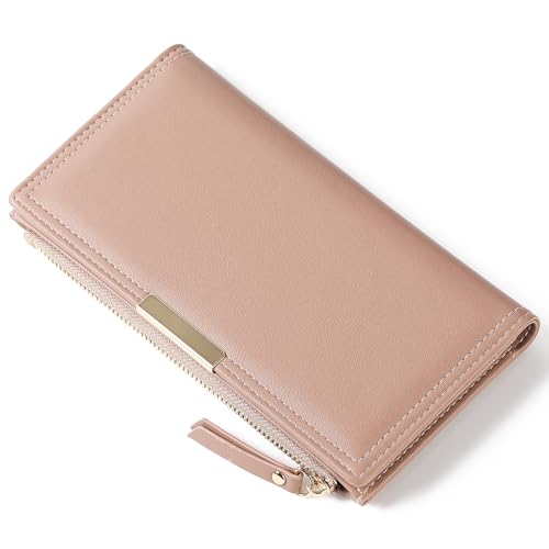 Slim Women Wallet Bifold Ladies Long Purse Travel Credit Card Holder with Coin Zipper Pocket