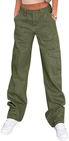 Lepunuo Cargo Pants for Women Baggy Zipper Y2K Pants Light Baggy Jogger Army Green