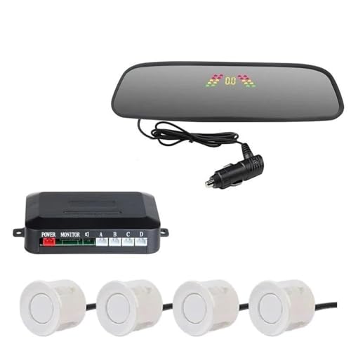 Sensores de aparcamiento para espejo retrovisor de coche, radar de marcha atrás con sensor de aparcamiento, detector de radar impermeable, sensor de aparcamiento (blanco) (blanco)