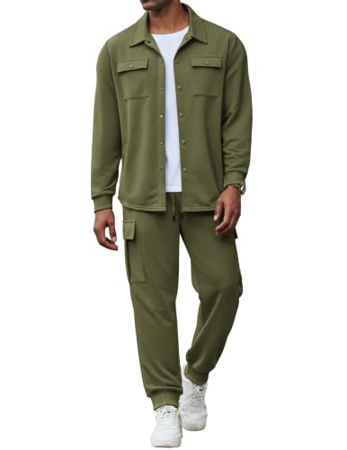 COOFANDY Men Outfits 2 Piece Sweatsuit Jogging Suits, Army Green, Medium - image 1
