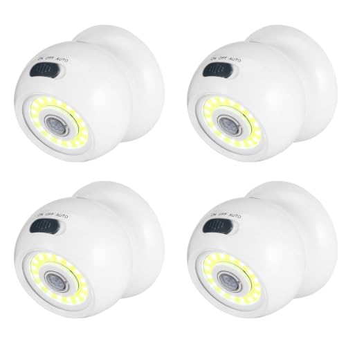 ZONJIE 4 Pack PIR Motion Sensor Night Light Battery Operated Sensor Light Bright Ball Lights 360Motion Activated Night Lights Auto On/Off Wireless Security Lighting Lamp for Home (4PCS)