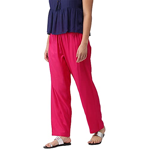 Image of GO COLORS Women Solid Mid Rise Relaxed Fit Viscose Casual Pants