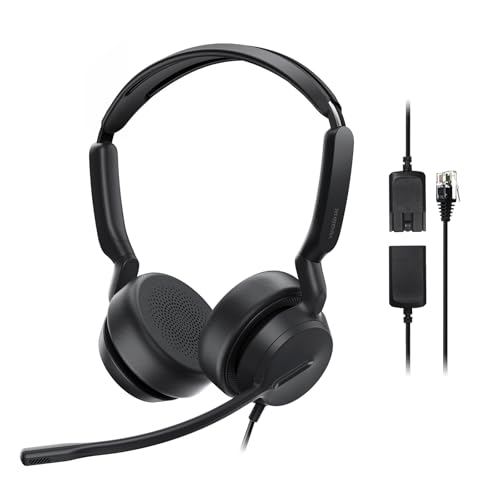 Yealink Phone Headsets for Office Phones YHS36 E2 QD to RJ9 Wired Headset Compatible with Poly Snom...