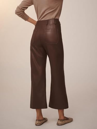Women's Faux Leather Pants High Waisted Wide Straight Leg Pants PU Trousers with Pockets2