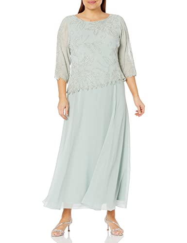 Image of J Kara Women's Plus Size 3 /4 Sleeve Long Beaded Floral Design Dress