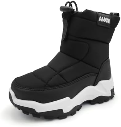 （03:30時点） [アモジ] キッズ スノーブーツ スノーシューズ 長靴 ながぐつ スキー ガールズ ジュニア 女の子 男の子 ボーイズ 子供 こども ボア 冬用 防寒 KB9908 黒 ブラック/ホワイト 17.0cm