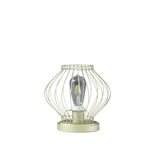 Lámpara de Mesa Estilo Jaula de Granja Industrial para un Ambiente Elegante, Acabado Dorado Mate Satinado, Ideal para Sala de Estar o Dormitorio.