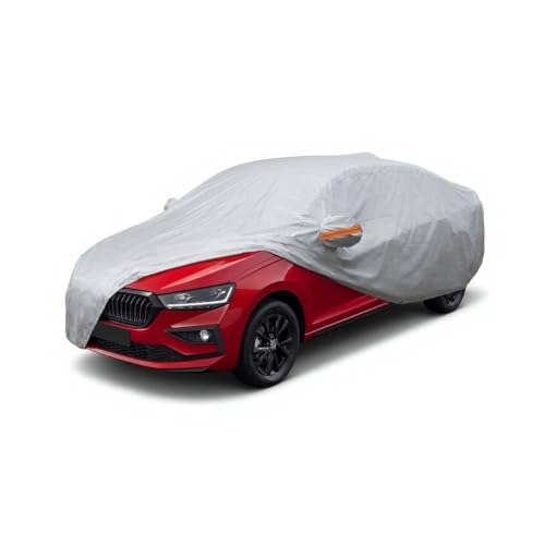 Image of myTVS 100% Waterproof Car Body Cover for Skoda Slavia - Custom-Fit, Double-Layer, UV & Dust Proof, Mirror Pockets & Elastic Clip Lock (CSK 6)