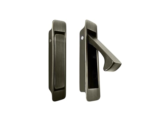 Image of QCAA Forged Solid Brass Edge Pull, Sliding Pocket Door Pull Handle, Antique Brass, 2 Pack, Made in Taiwan
