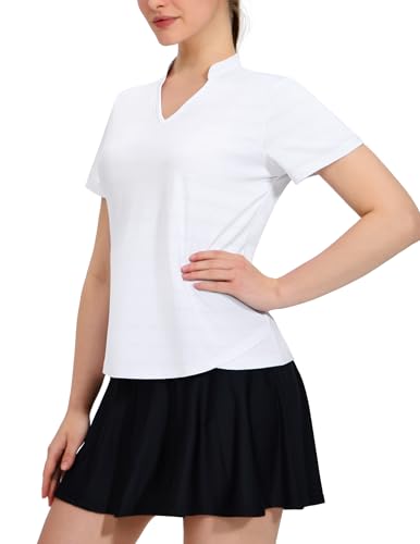 MIER Women's Golf Polo Shirts Collarless Short Sleeve Tennis Running T-Shirts V-Neck Cooling Summer Tee3