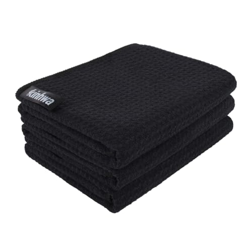 KinHwa Microfibre Tea Towels for Kitchen Drying Residue Reusable Kitchen Dish Towel Super Water Absorbent Dry Cloths Dry Quickly Tea Clothes T Towels Black 40 * 70cm 3park