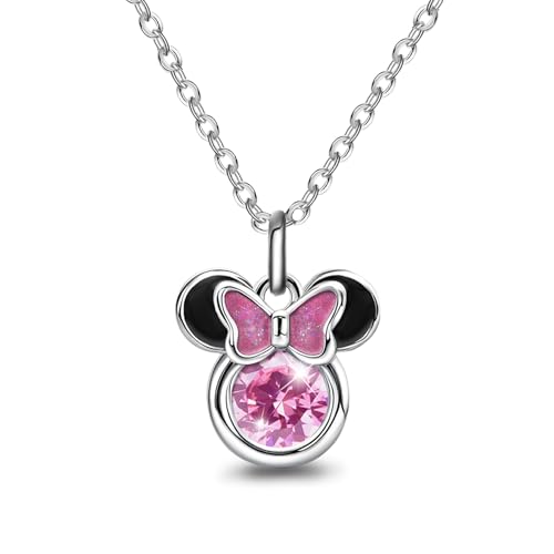 Ruthes Mouse Necklace for Women Sterling Silver Pink CZ Mouse Pendant Necklace Sparkling Small Cute Mouse Bow Necklace Animal Lucky Cute Princess Jewelry Gifts for Women Daughter Birthday