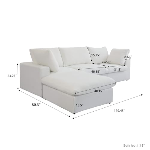 Cloud Modular Sectional Sofa with Storage Ottoman,120.45" L Shaped Couch for Living Room,Down Filled Convertible Couch Deep Seat for Office Apartment,Covers Washable&Replaceable,White