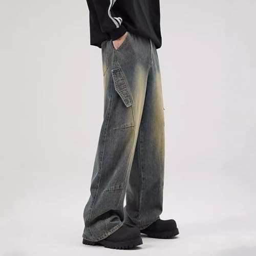 Baggy Cargo Jeans for Men Teen Boys Y2k Hip Hop Loose Fit Jeans Seam Front Straight Leg Skater Streetwear Denim Pants2
