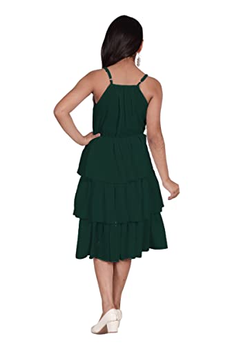 Image of Knee Length Crepe Layered Sleeveless Dress for Girls