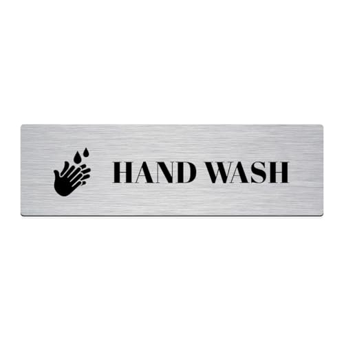 Image of Gifteeng Brushed Silver PVC Office Sign with Double-Sided Tape | Durable 10x3 Inch Signage for Clinics, Malls, Gyms & Hospitals - Available in Silver & Gold (Brushed Silver, Handwash)