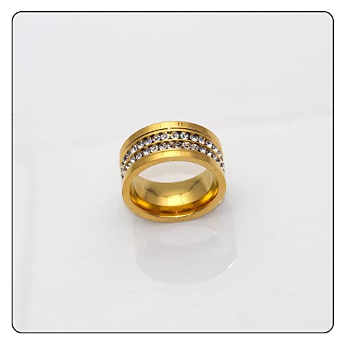 Fashion 18K Gold Stainless Steel Band Ring Two Row Crystal Ring4