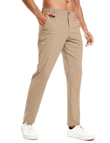 Pantaloni da golf da uomo, impermeabili, slim fit, da golf, leggeri, elasticizzati, con tasche, casual, per golf, cachi, 46