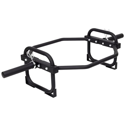 Fitvids Olympic 2-Inch Hex Weight Lifting Trap Bar for Strength Training, 500-Pound Capacity, Safety Clips, Home Gym for Shoulder Presses, Shrugs, Back Rows, Weightlifting, Black