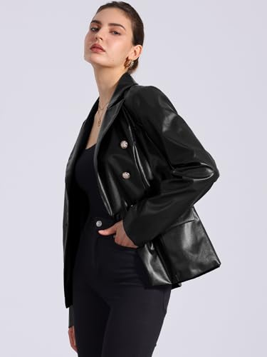 Allegra K Women's Faux PU Leather Blazers Double Breasted Motorcycle Moto Biker Jackets3