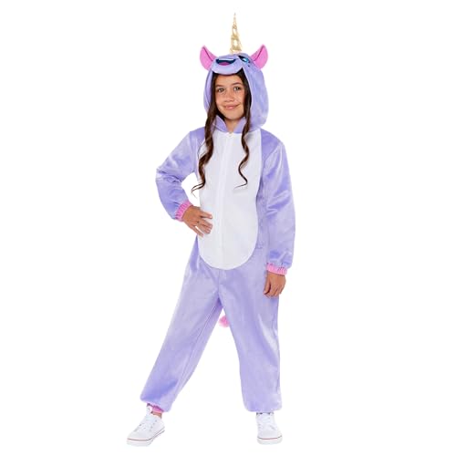 amscan 9918353 - Mono con capucha de peluche de unicornio, color morado para niñas, disfraz para niños, edad: 3-4 años